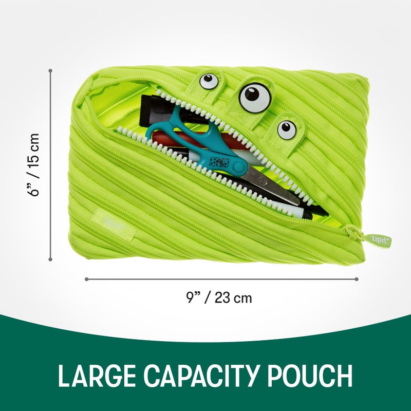 ZIPIT Monster Large Pencil Case for Boys, Cute Zipper Pouch for Kids Girls and Teens, Stationery Bag for School ,Lime Green - Image 2